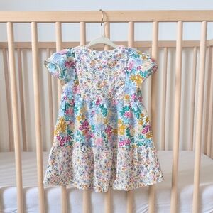 12-18M - ZARA- Floral Tiered Baby Dress Yellow & Blue Libert Cottage